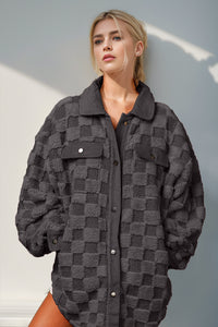 Button Up Fuzzy Checkered Shacket (multiple color options)