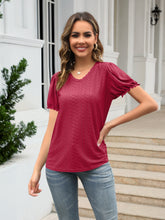 Load image into Gallery viewer, Eyelet Round Neck Short Sleeve Top (multiple color options)
