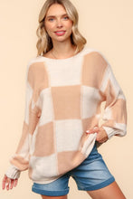 Load image into Gallery viewer, Checkered Round Neck Drop Shoulder Sweater
