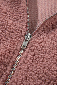 Lace Detail Zip Up Sherpa Patchwork Jacket