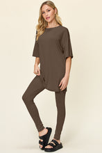 Load image into Gallery viewer, Round Neck Dropped Shoulder T-Shirt and Leggings Set (multiple color options)

