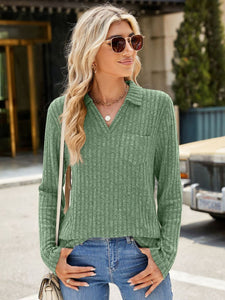 Ribbed Johnny Collar Long Sleeve Top (multiple color options)