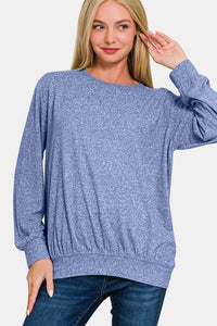 Melange Round Neck Top in Navy