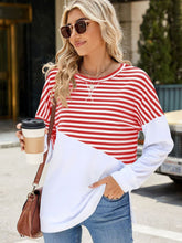 Load image into Gallery viewer, Slit Contrast Striped Long Sleeve Sweatshirt (multiple color options)
