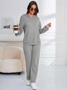 Dropped Shoulder Long Sleeve Hoodie and Pants Set (multiple color options)