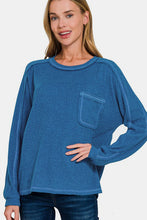 Load image into Gallery viewer, Contrast Stitching Brushed Ribbed Hacci Knit Top in Royal Blue
