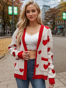 Heart Button Up Dropped Shoulder Long Sleeve Cardigan (multiple color options)