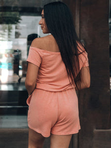 Single Shoulder Short Sleeve Romper (multiple color options)