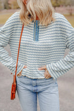 Load image into Gallery viewer, Striped Round Neck Dropped Shoulder Long Sleeve Top
