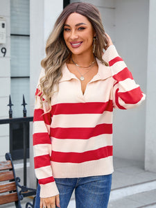 Striped Johnny Collar Knit Top (multiple color options)