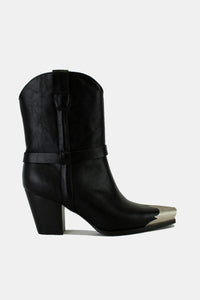 Faux Leather Metal Toe Ankle Boots in Black