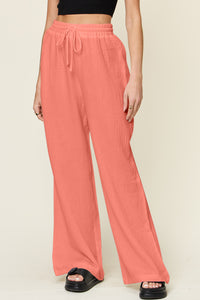 Texture Drawstring Wide Leg Pants (multiple color options)