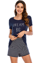 Load image into Gallery viewer, Graphic Round Neck Top and Striped Shorts Lounge PJ Set (multiple color options)
