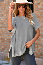 Load image into Gallery viewer, Slit Round Neck Short Sleeve Knit Top
