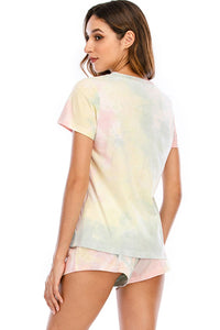 Tie-Dye Round Neck Short Sleeve Top and Shorts Lounge Set  (multiple color options)