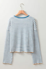 Load image into Gallery viewer, Striped Round Neck Dropped Shoulder Long Sleeve Top
