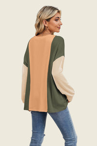 Texture Contrast Round Neck Long Sleeve Top (multiple color options)