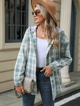 Load image into Gallery viewer, Drawstring Plaid Button Up Hooded Jacket (multiple color options)
