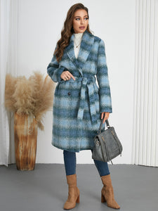 Plaid Tie Waist Long Sleeve Coat (multiple color options)