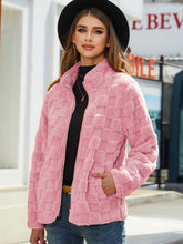 Load image into Gallery viewer, Fuzzy Checkered Zip Up Jacket (multiple color options)
