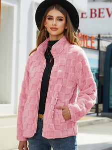 Fuzzy Checkered Zip Up Jacket (multiple color options)