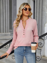 Load image into Gallery viewer, Striped Notched Long Sleeve Top (multiple color options)
