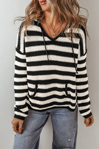 Drawstring Striped Long Sleeve Hooded Sweater (2 color options)