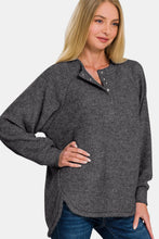 Load image into Gallery viewer, Brushed Melange Hacci High-Low Sweater in Black
