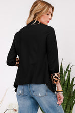 Load image into Gallery viewer, Rolled Leopard Cuff Open Front Blazer in Black
