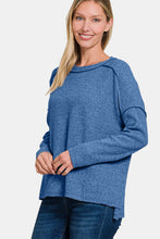 Load image into Gallery viewer, Exposed Seam Brushed Round Neck Sweater in Navy
