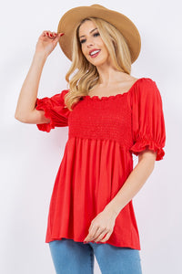 Ruffled Short Sleeve Smocked Blouse (multiple color options)