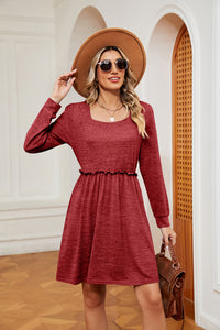 Square Neck Long Sleeve Dress (multiple color options)