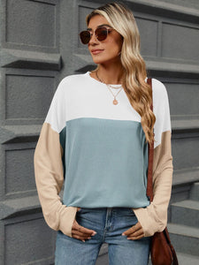 Contrast Round Neck Long Sleeve Top (multiple color options)