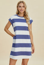 Load image into Gallery viewer, Striped Round Neck Cap Sleeve Mini Dress (multiple color options)
