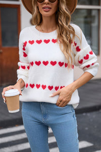 Heart Round Neck Long Sleeve Sweater (multiple color options)