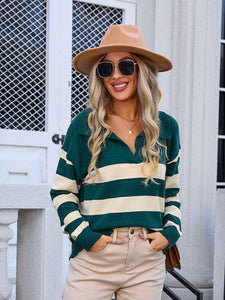 Striped Johnny Collar Knit Top (multiple color options)