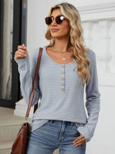 Load image into Gallery viewer, Striped Half Button Long Sleeve Top (multiple color options)
