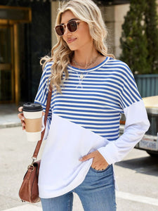 Slit Contrast Striped Long Sleeve Sweatshirt (multiple color options)