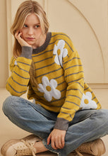 Load image into Gallery viewer, Flower Stripe Round Neck Long Sleeve Sweater
