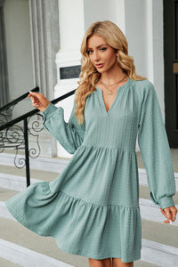 Notched Neck Long Sleeve Mini Dress (multiple color options)