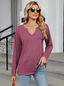 Notched Long Sleeve Top (multiple color options)