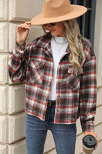 Load image into Gallery viewer, Pocketed Plaid Collared Neck Dropped Shoulder Jacket (multiple color options)
