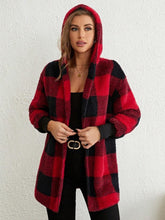 Load image into Gallery viewer, Plaid Long Sleeve Hooded Coat (multiple color options)
