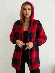 Plaid Long Sleeve Hooded Coat (multiple color options)