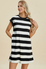 Load image into Gallery viewer, Striped Round Neck Cap Sleeve Mini Dress (multiple color options)
