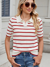 Load image into Gallery viewer, Striped Johnny Collar Short Sleeve Sweater (multiple color options)
