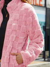 Load image into Gallery viewer, Fuzzy Checkered Zip Up Jacket (multiple color options)
