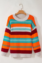 Load image into Gallery viewer, Contrast Striped Round Neck Long Sleeve Sweater
