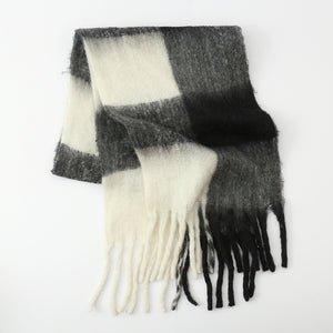 Fringe Contrast Plaid Polyester Scarf (multiple color options)