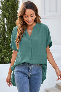 Ruched Notched Short Sleeve Blouse (multiple color options)